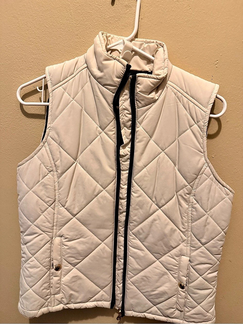 Lauren Ralph Lauren Diamond Quilted Zip Vest White Petite Medium